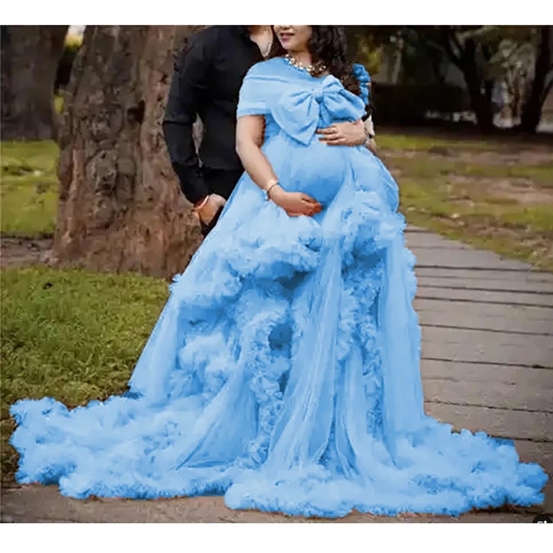 Long  Tulle Ruffle maternity dresses photoshoot baby shower платье для беременных فساتين حوامل vestidos para embarazadas