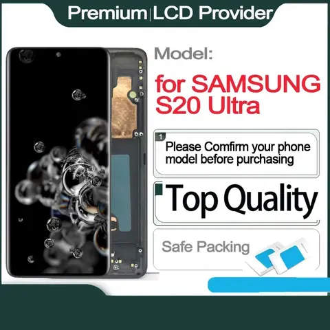 Dynamic AMOLED 6.9'' LCD Replacement for SAMSUNG S20 Ultra SM-G988B/DS Touch Screen Display S20 Ultra 5G SM-G988, SM-G988U