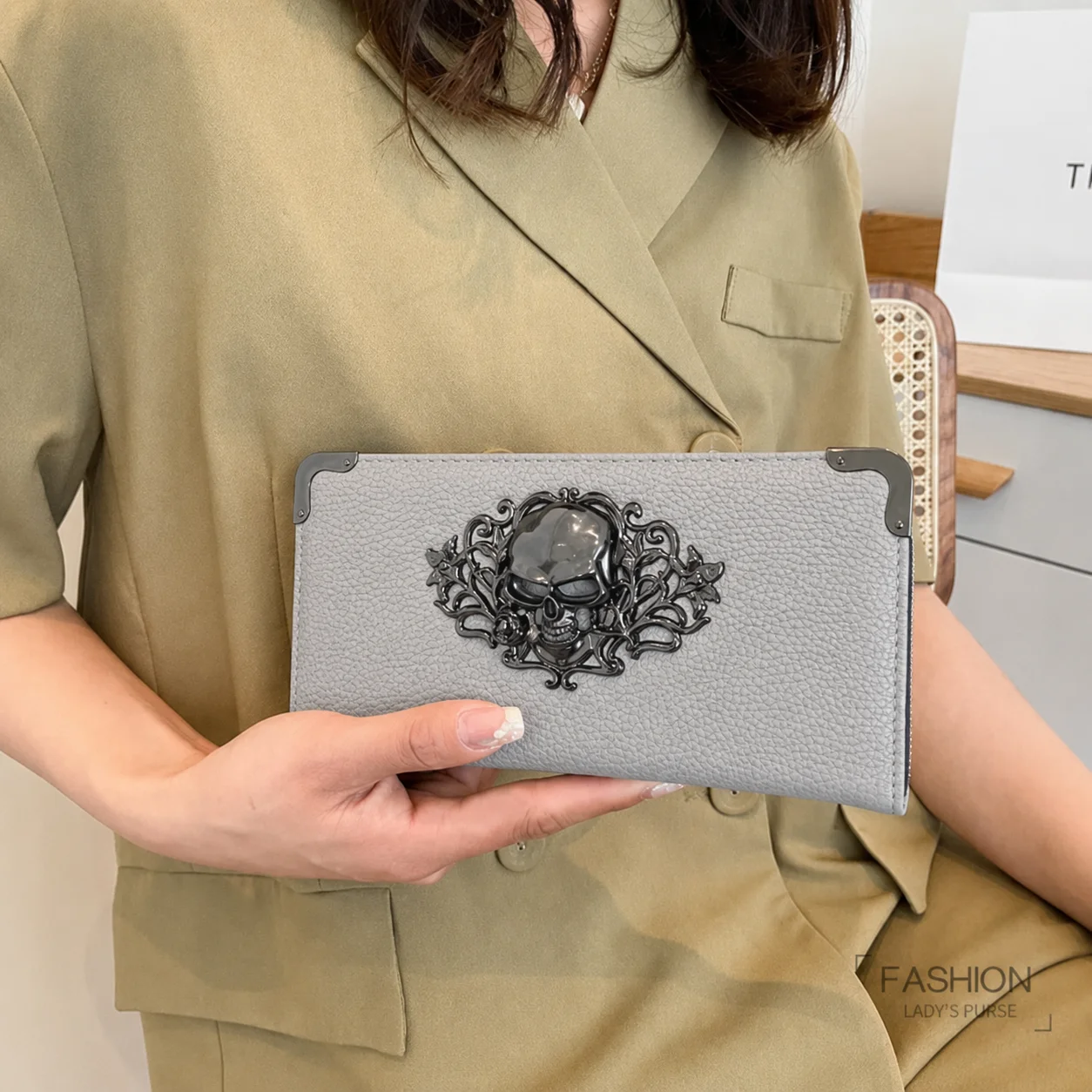 Unisex Lange Männer Frauen Geldbörse Punk Schädel PU Leder Brieftasche Zipper Clutch Tragbare Casual Dame Bargeld Geldbörse Brieftasche – Detail 9