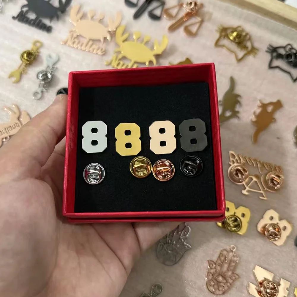 Custom Number 8 Lapel Pin Personalized Text Badge Bulk Order Supported for Corporate Event Team Uniform Promotion