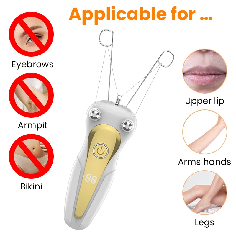 Electric Cotton Thread Epilator with LCD Display Facial Hair Remover Defeather Instant Arm Leg Hair