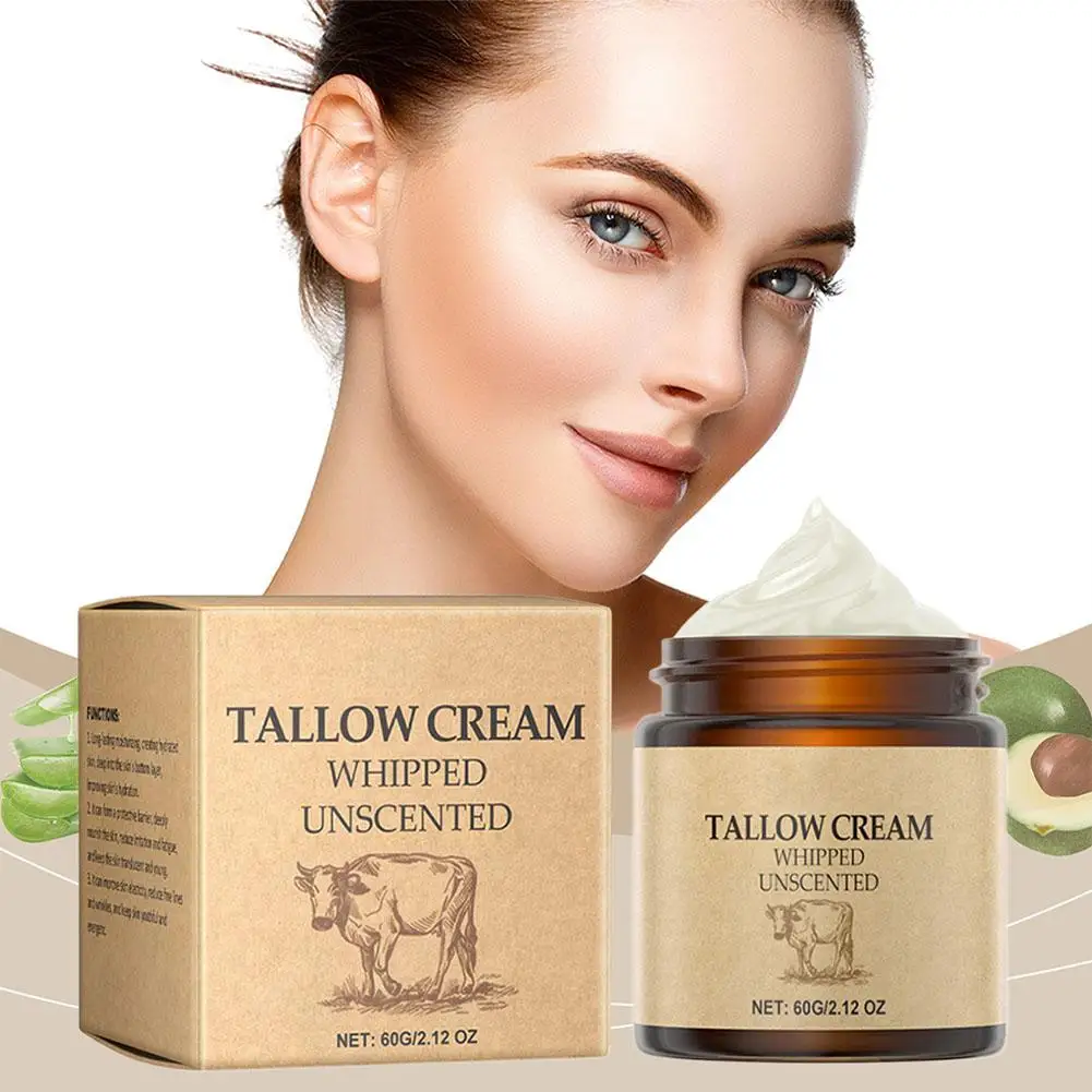 60g de ternera Tallow crema hidratante facial batida carne Tallow cara hierba bálsamo y cuidado crema de miel cara cuerpo hierba piel alimentada y nuevo Fini G0y7