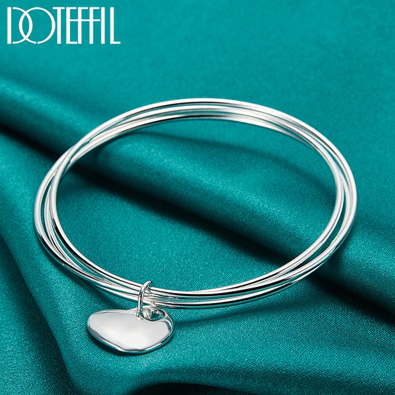DOTEFFIL 925 Sterling Silver trzy kółka bransoletka z sercem bransoletka dla kobiety ślub zaręczyny moda urok Party biżuteria — zdjęcie 6