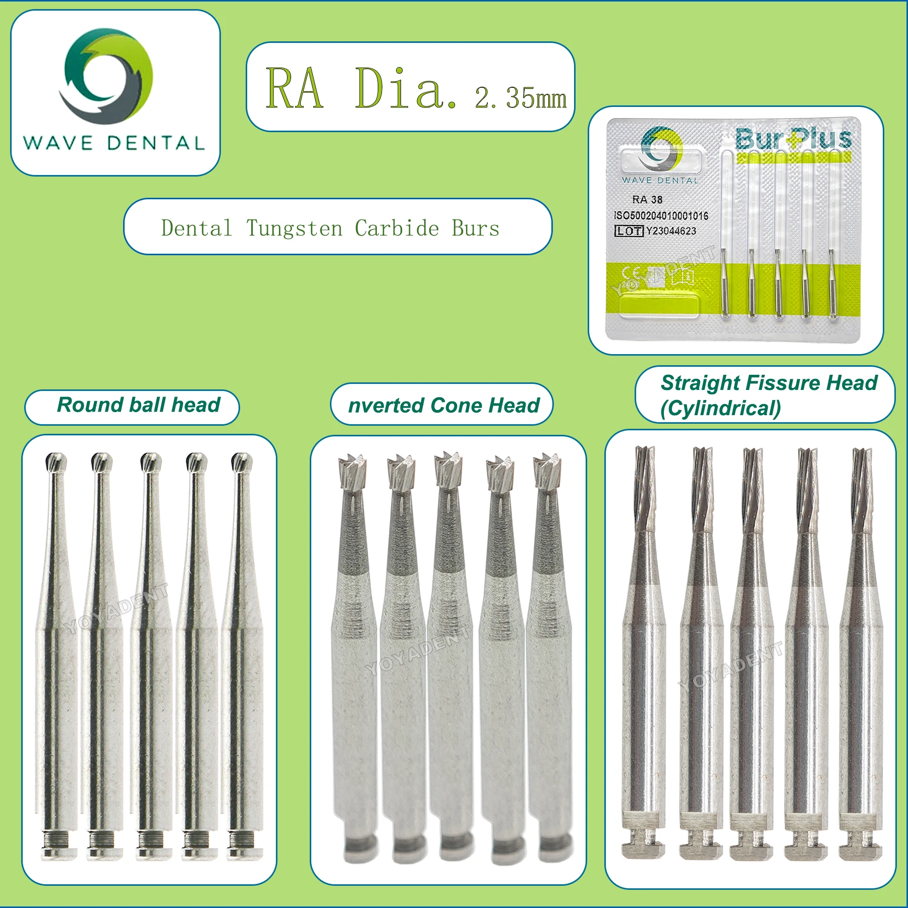 

WAVE Dental Tungsten Burs Dentistry Drills RA Low Speed Handpiece Bur 2.35mm Dental Tools 5Pcs/Pack
