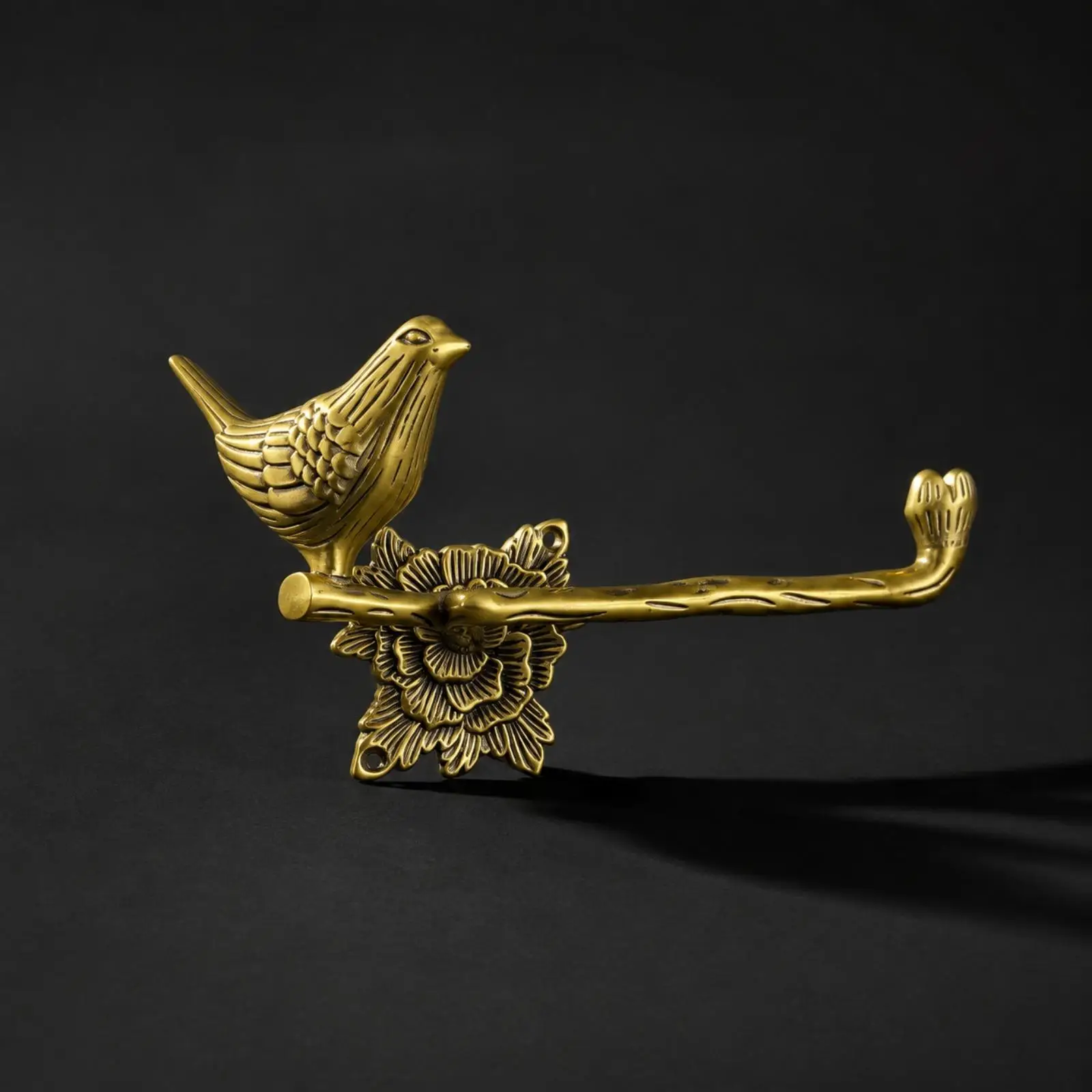 Vintage Copper Wall Tissue Holder with Bird Ornament Bathroom Towel Rack Compact Paper Dispenser for Small Washroom Space Saving