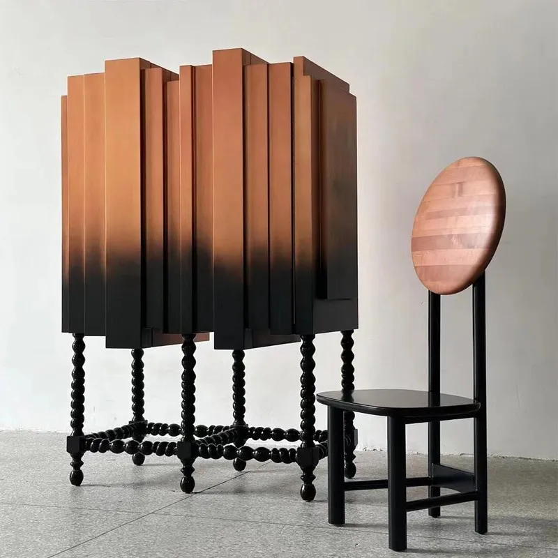 

Medieval art solid wood dining cabinets gradual hand-painted high-end household storage cabinets living room wall high cabinet d