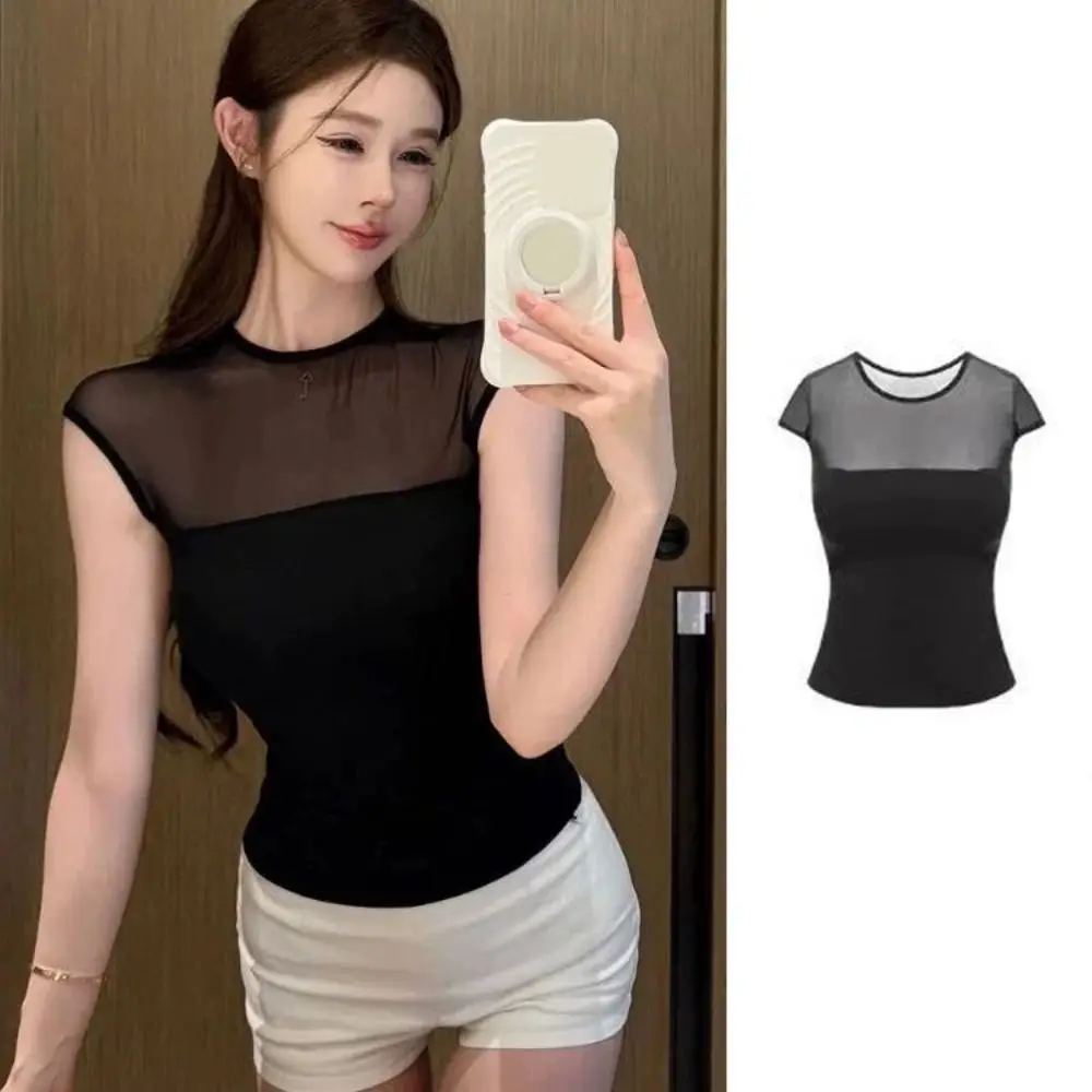Spicy Girl Style Lace Leotard Crop Top Translucent Sleeveless Camisole with Pads Streetwear Bottoming Shirts Women Vest Top