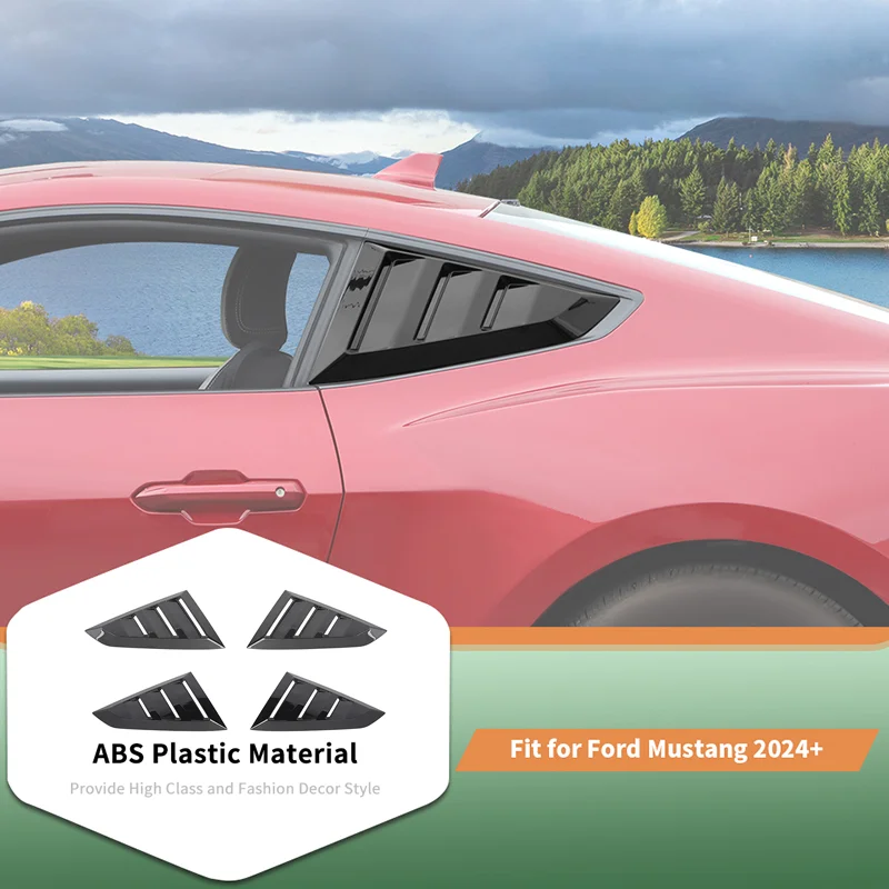 

2PCS Car Rear Louver Window For Ford Mustang 2024 2025 Up Gloss Black Carbon Fiber Pattern ABS Mirror Shutter Cover Accessories