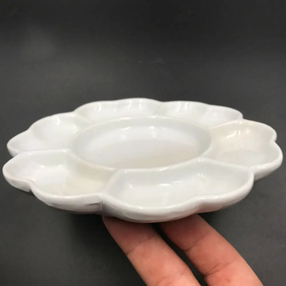 

Керамический поднос для палитры красок, 6/7 сеток, белая тарелка с краской сливы, 3 размера, поднос для смешивания цветов в форме цветка, акварельная тарелка