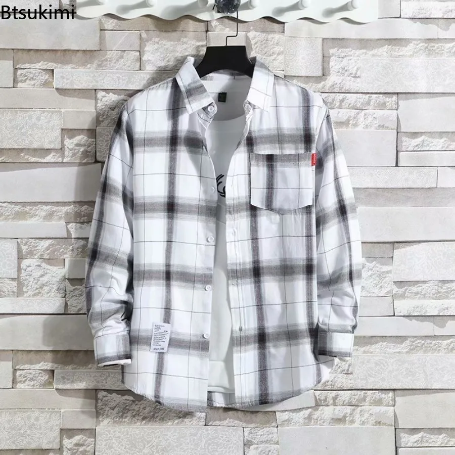 Fashion New Men's Casual Simple Plaid Long-sleeved Shirts Korean Version Trend Loose All-matches Tops Handsome Men Shirt Jackets