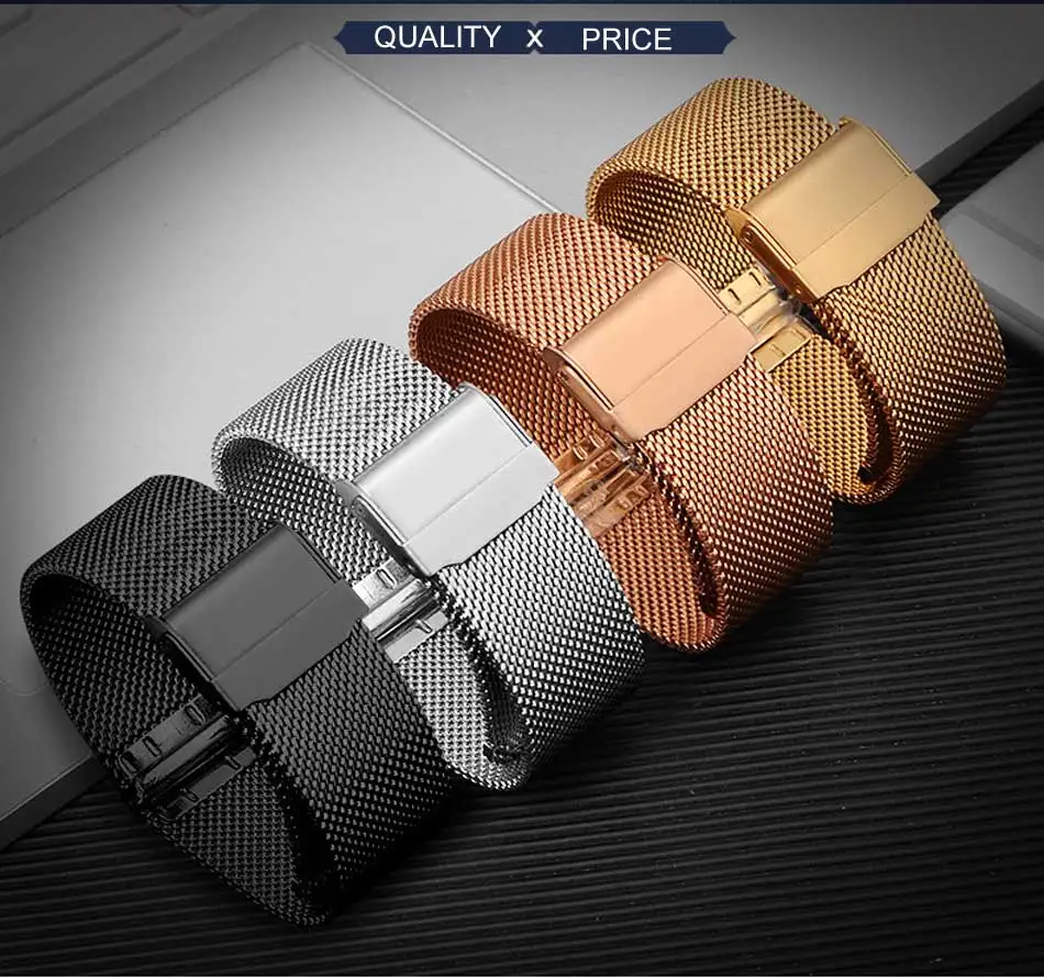 Milanese Uhrenarmband 12mm 14mm 16mm 18mm 20mm 22mm 24mm Universal Edelstahl Metall Uhrenarmband Armband Schwarz Roségold – Detail 3