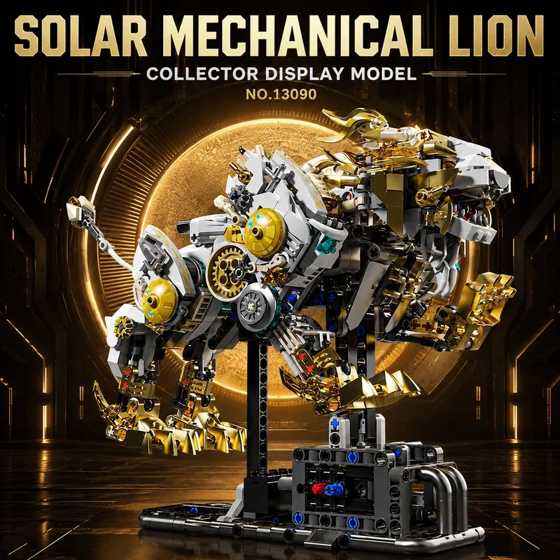 Creative MOC Mechanical Lion Animal Building Blocks Movable DIY Assembly Desktop Ornament Gift