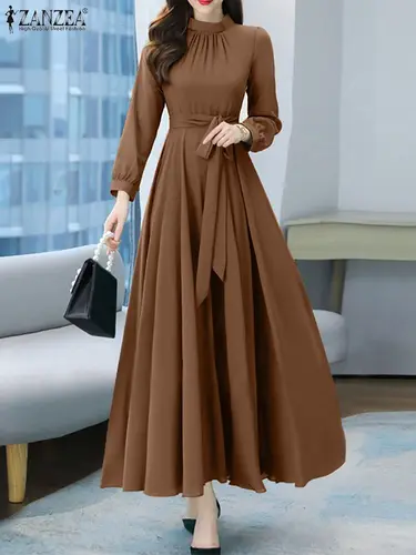 Imagen 2 del producto ZANZEA mujeres de manga larga A-line vestido veraniego primavera vestido largo otoño sólido fiesta vacaciones Maxi Vestidos Mujer Vintage bata