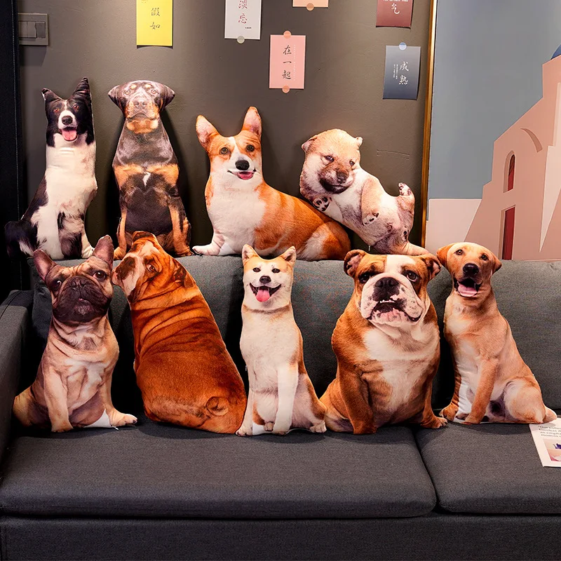Symulacja 3D Pluszowe Zabawki dla Psów Wypchana Poduszka Realistyczny Shiba Inu Corgi Bulldog Sofa Poduszka do Sypialni Dekoracja Domu Prezenty Urodzinowe dla Chłopców