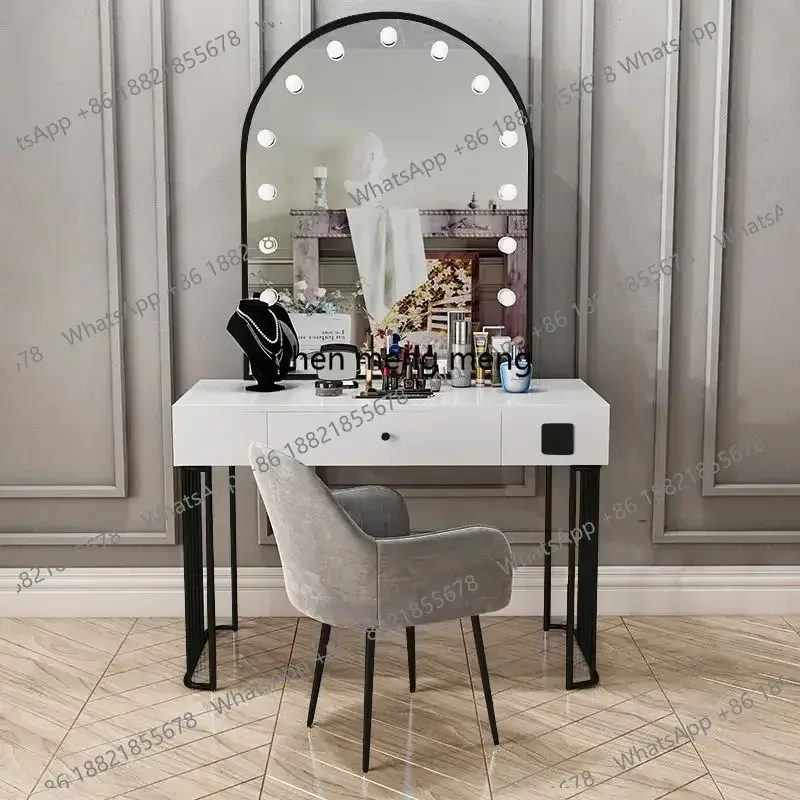 E136  Vanity Set with Lighted Mirror, Makeup Vanity Dressing Table with LED Light, Drawers, Storage Shelves and Cosmetics Cabine