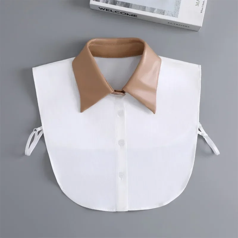 Cuello falso de cuero PU de alta calidad para mujeres y hombres, trajes formales, media camisa, cuello falso desmontable, suéter, decoración de ropa