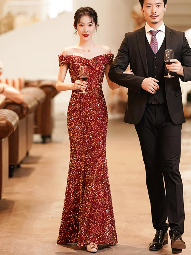 

Вечернее платье Ele Fi Tail с одним плечом, свадебное платье для женщин, роскошное бальное платье для торжеств, длинная юбка из полиэфирного волокна