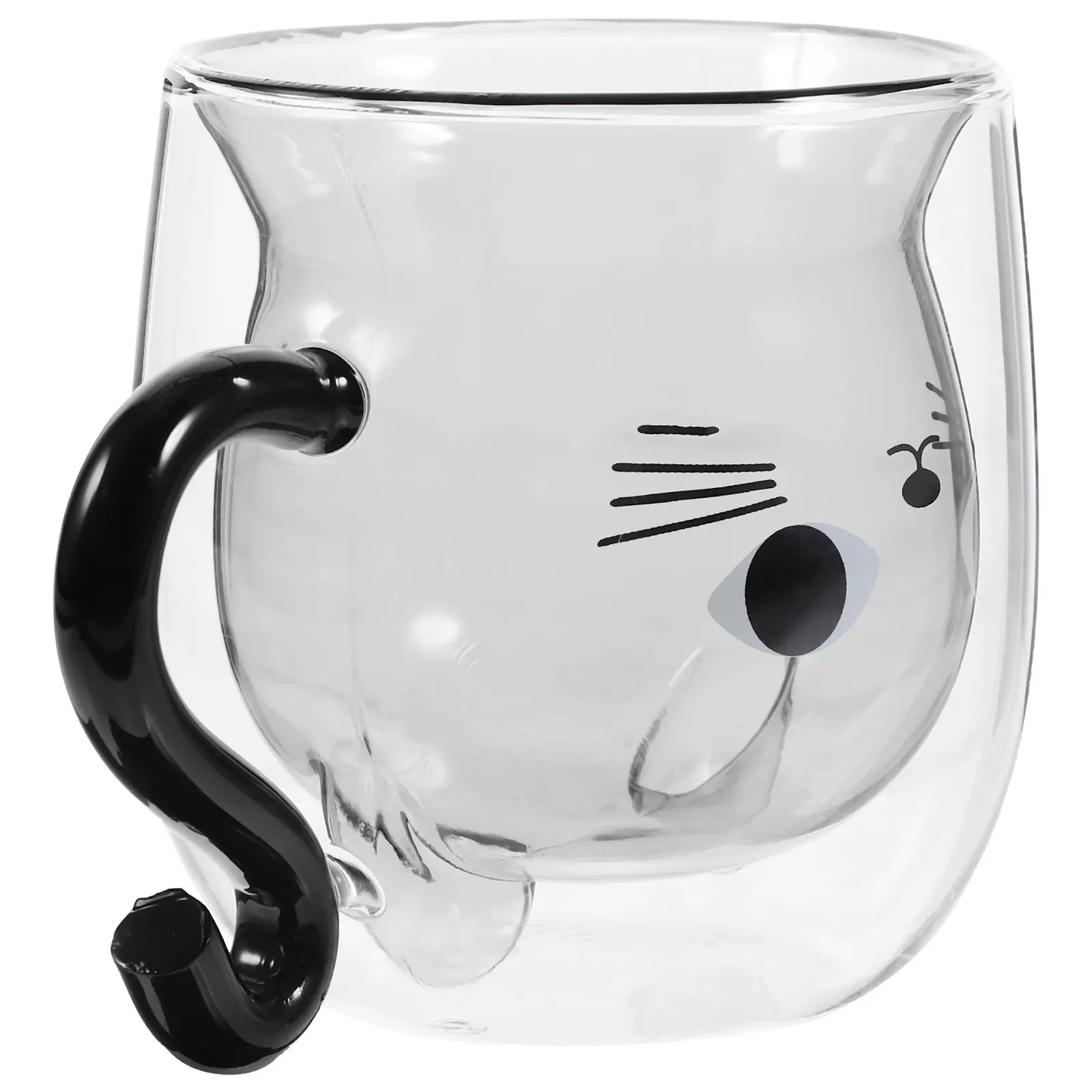Double Wall Glass Mug Cat Design Insulated Coffee Tea Milk Cup Heat Retention Keep Drink Hot Cold Non Burn Hand Home Office Gift