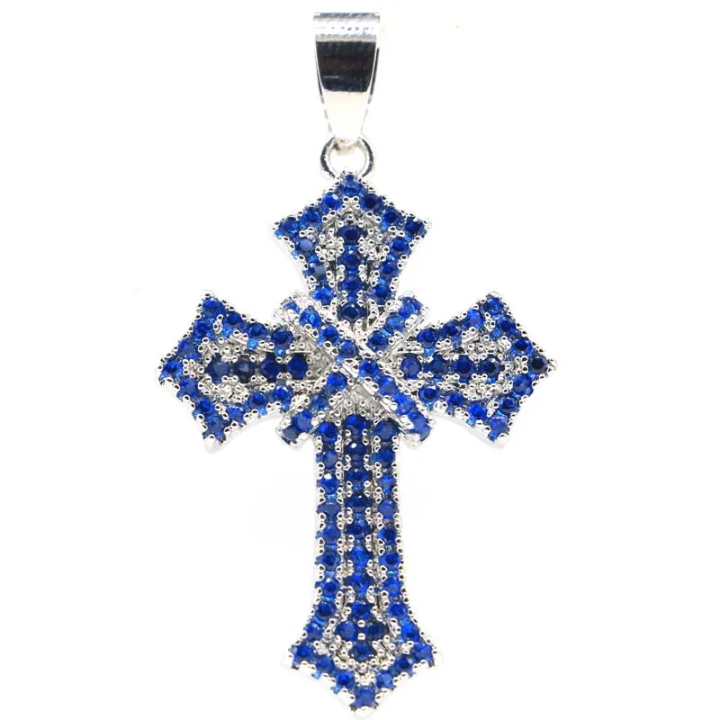 

42x24mm Highly Recommend Cross Shape Blue Turquoise Tanzanite Purple Amethyst Woman's Engagement Silver Pendant