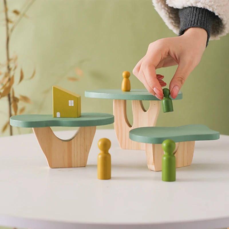 Wald Bausteine Holz Montessori Spielzeug Kreative 3D Puzzle Szene Platzierung Spiel Baby Balance Spielzeug Zimmer Dekoration Baby Geschenk – Detail 5