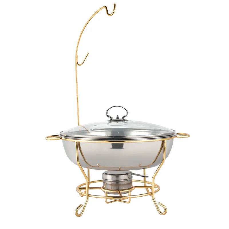 Stainless steel gold-plated hook buffet stove, bold hook alcohol stove, double basin small hot pot hotel round dining stove
