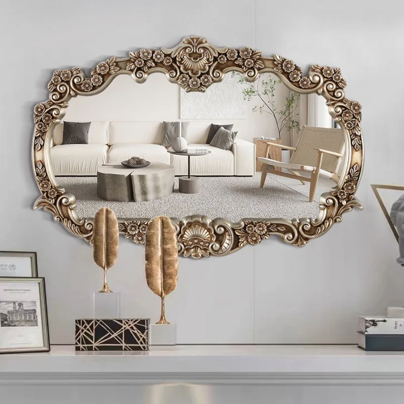 Carved European bathroom mirror household living room wall hanging porch decorative mirror luxury double
