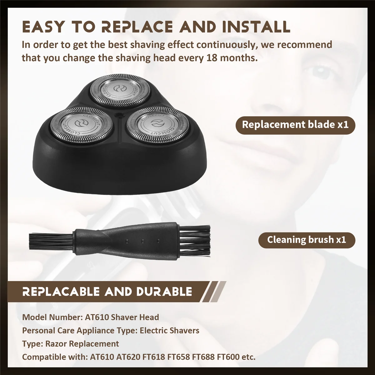 Cabeça de barbeador de substituição para philips at610 at620 ft618 ft658 ft688 ft600 acessórios de lâmina de barbear elétrica