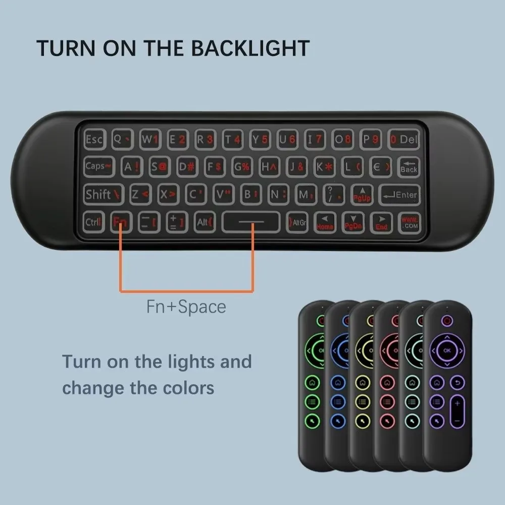 2-in-1 Mini Keyboard 2.4G Wireless Air Mouse 7 Color Backlit Bluetooth 5.2 Replacement Remote Control Gyroscope