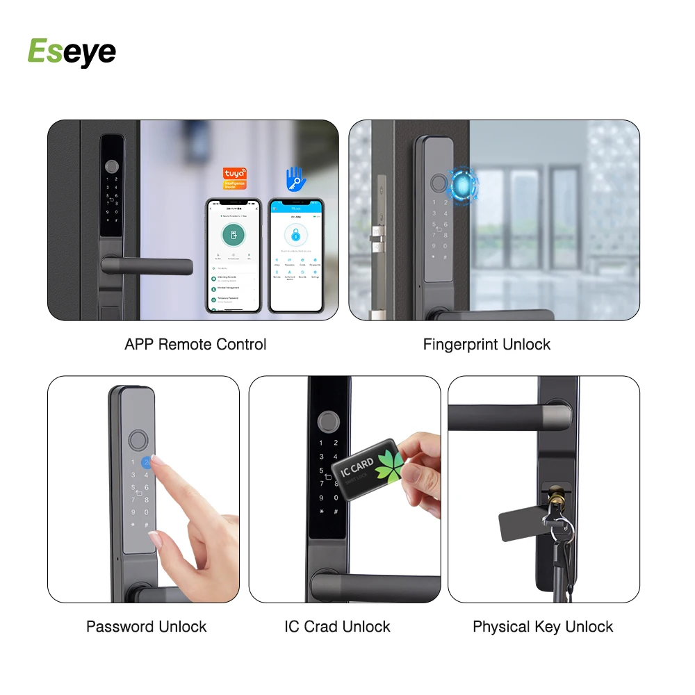 TUYA Intelligent Door Handle Lock WiFi App Fingerprint Biometric for Home Use Waterproof with Password and Code Functions