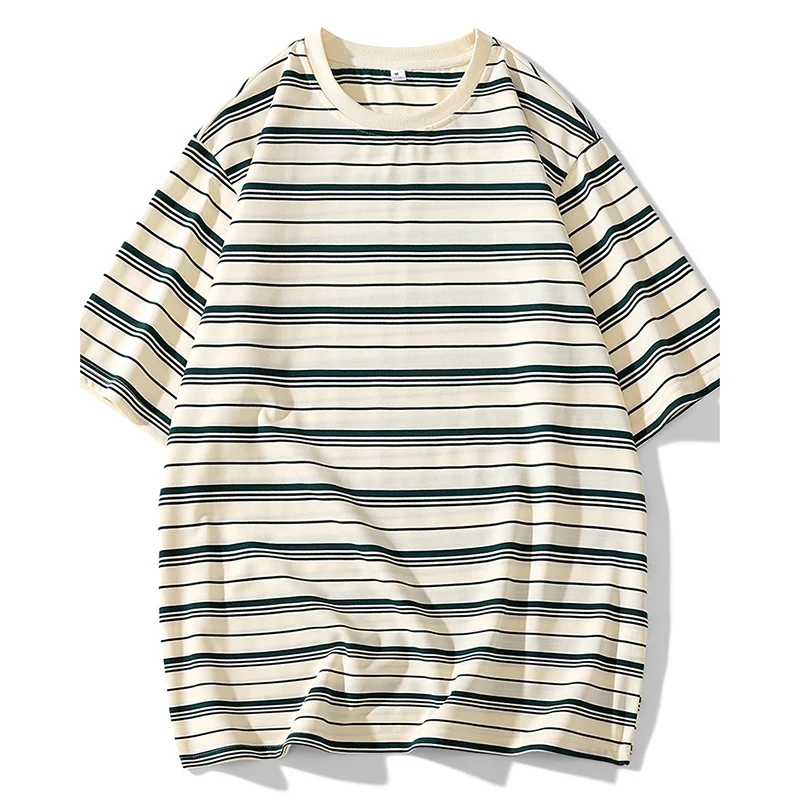 

Fashion O-Neck Loose Short Sleeve Casual Striped T-Shirts Men Clothing 2024 Summer New Oversized Korean Tops All-match Tee Shirt