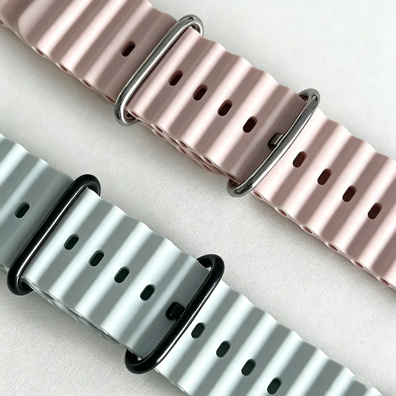 Ocean silicone Strap for Apple Watch Ultra 3 2 Band 49mm 46mm 44 40 45mm 41mm sport Bracelet iWatch Series 11 10 9 SE 8 7 6 5 4