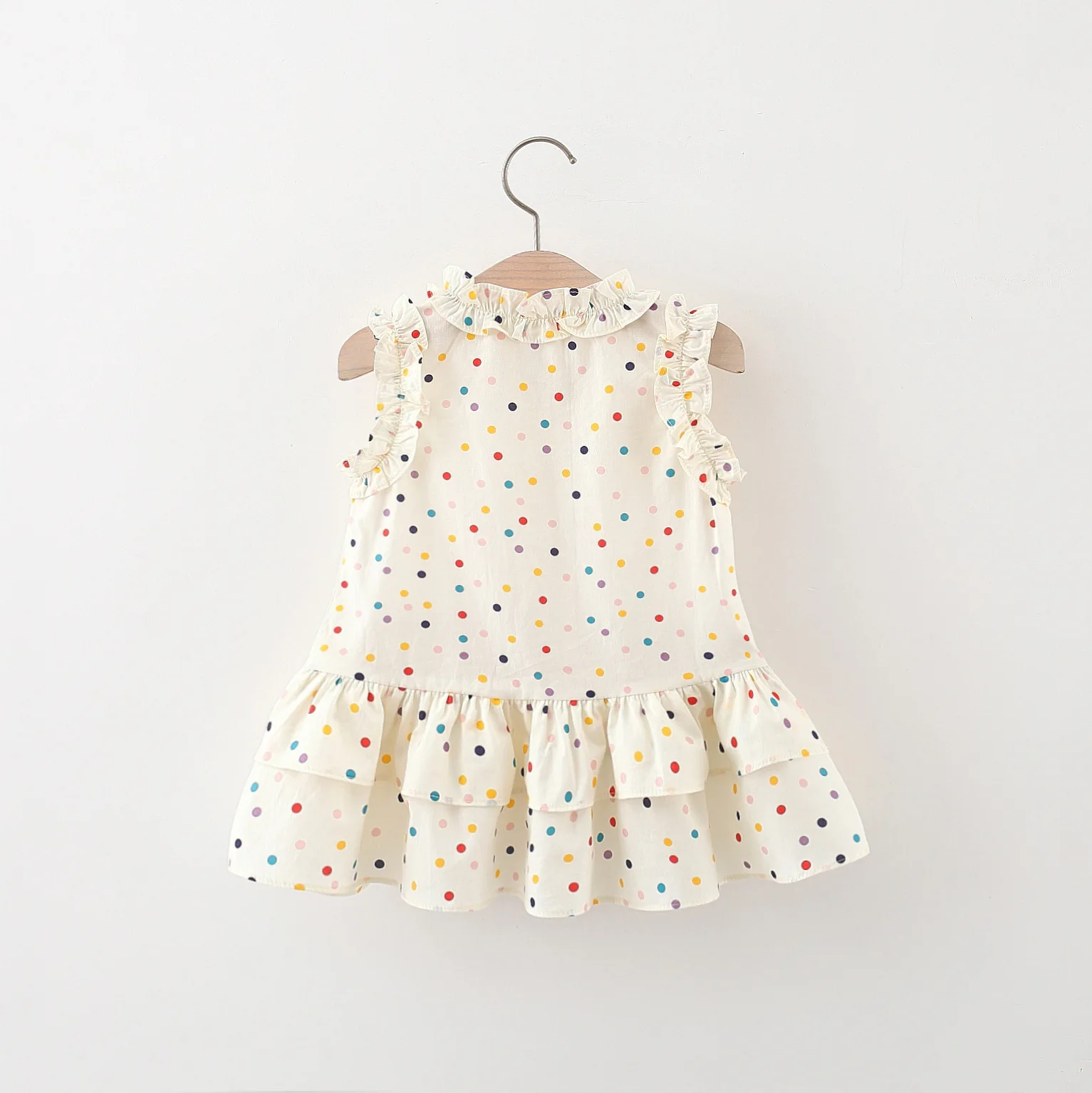 Baby girl\'s new summer dress with sweet and colorful polka dot sleeveless lace cotton dress and crossbody bag suitable for 0-4 y