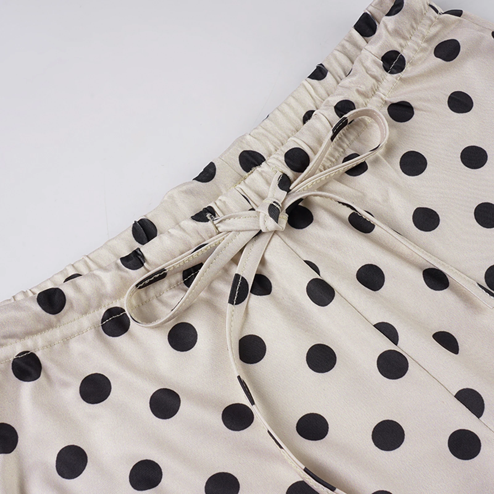 Desginer Women's Dot Print Casual Pants Drawstring Low Waist Flare Leg Trousers for All Seasons