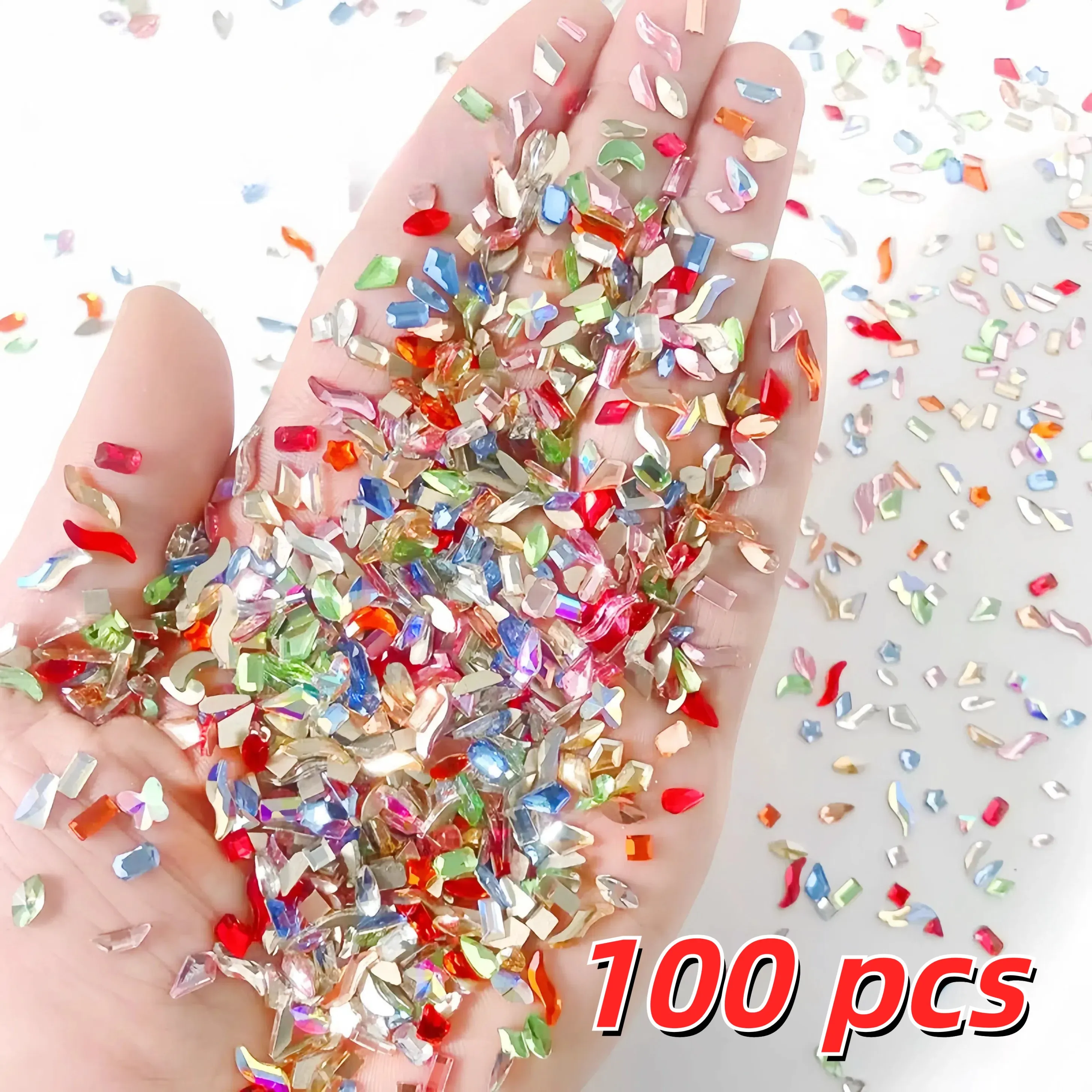 100pcs 3-5mm Mixed Colorful Irregular Crystal Nail Rhinestones Luxury Flat Back Nail Art Charm Jewelry Manicure DIY Accessories