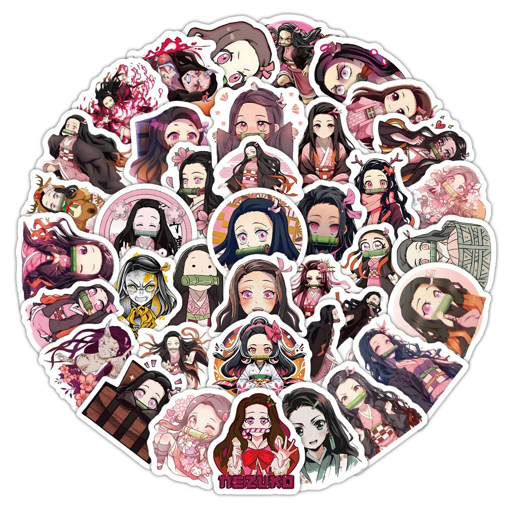 10/60PCS Cute Kamado Nezuko Stickers Demon Slayer Kimetsu no Yaiba Cartoon Sticker Decoration Funny Anime Graffiti Decals Toys