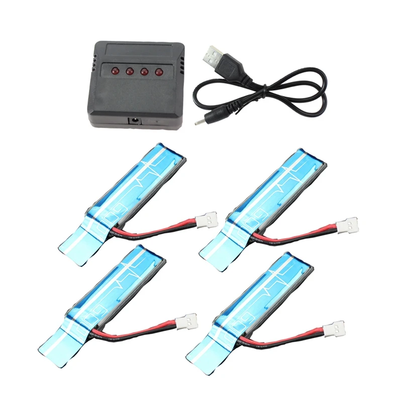 4PC 3,7 V 520MAh 30C Verbesserte Li-Po Batterie mit USB Ladegerät für WLtoys XK K110 K110S V930 V977 RC Hubschrauber Ersatzteile