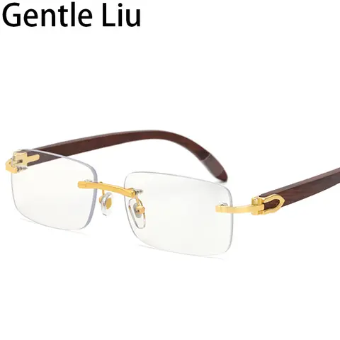 Natural Rimless Wooden Sunglasses Men Women 2025 Trendy Original Wood Sun Glasses for Male Retro Rectangle Eyewear Shades Uv400