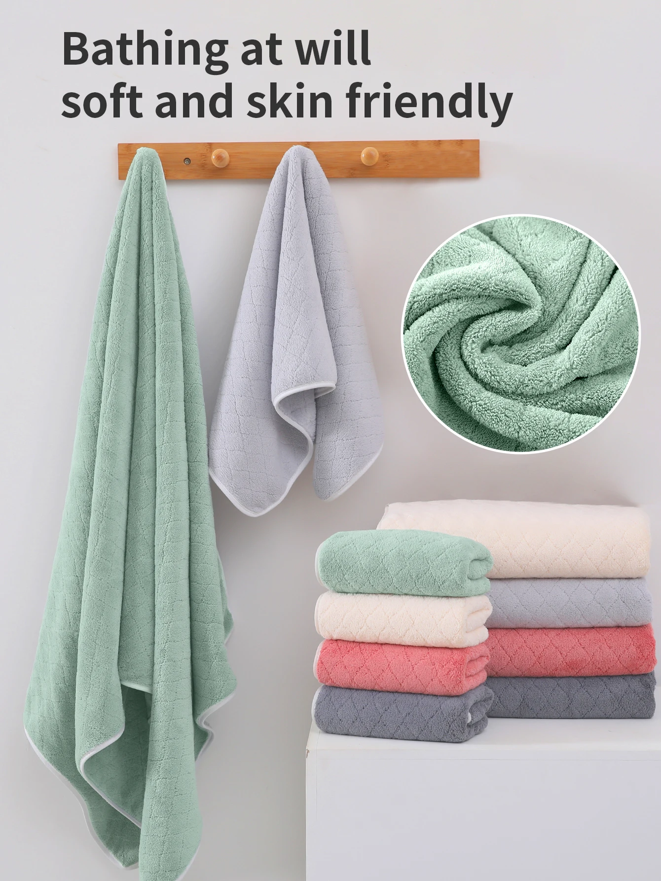 1Pack Coral Fleece European Flower Towel/Bath Towel Soft and plaid, Quick and Easy to Dry, Can Be Used for Bathing, Face Wash, Hotel, Outgoing, etc