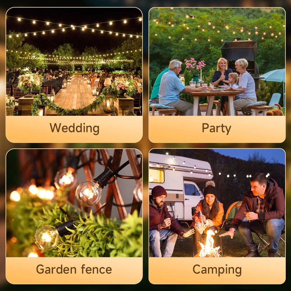 G40 Led Stringa di luce esterna Decorazioni natalizie 7.5/15/30M Lampadine a globo Lampada da fata per matrimonio Patio Cortile Lampada da campeggio a corda