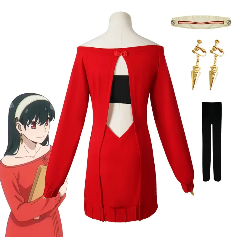 

Anime SPY FAMILY Cosplay Yor Forger Yor Briar Cosplay Costume Women Sexy Red Sweater Mini Dress Thorn Princess Costumes