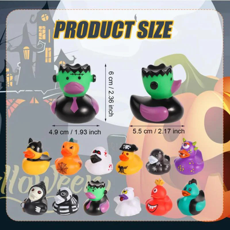 9/15pcs Halloween Rubber Ducks 2 Inch Assorted Halloween Themed Rubber Duck Baby Bath Toys Decoration for Halloween Party