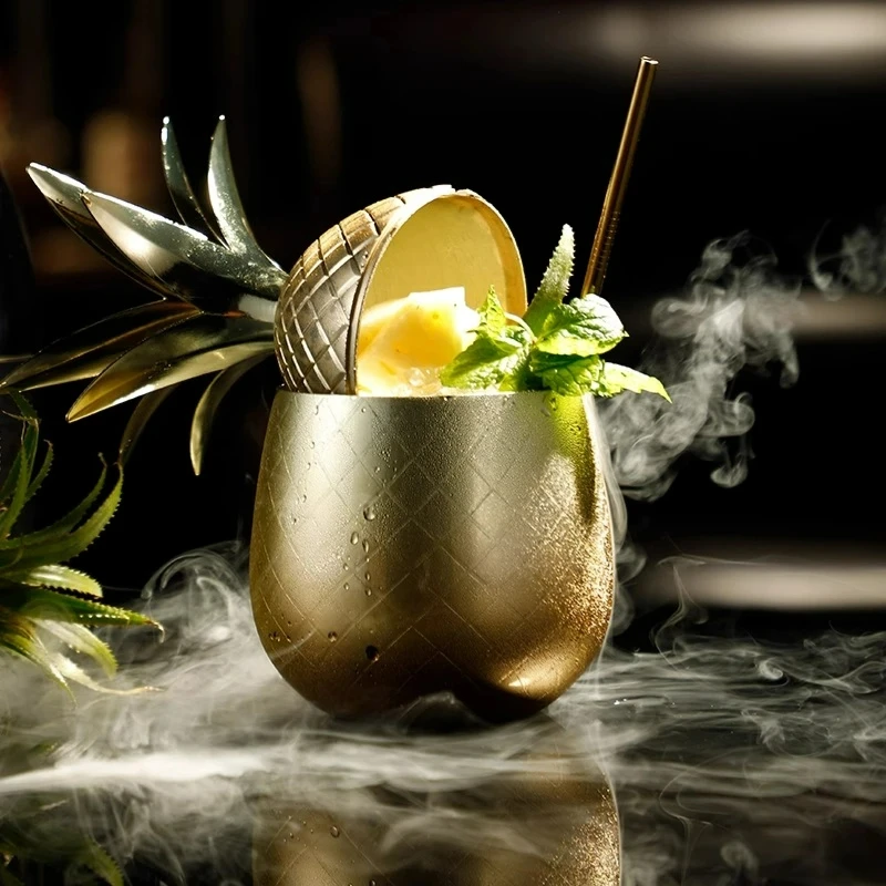 الأناناس كوب الفولاذ المقاوم للصدأ موسكو البغل القدح أكواب معدنية الإبداعية كوكتيل أكواب زجاجية مع القش وغطاء-أكواب كوكتيل أداة البار