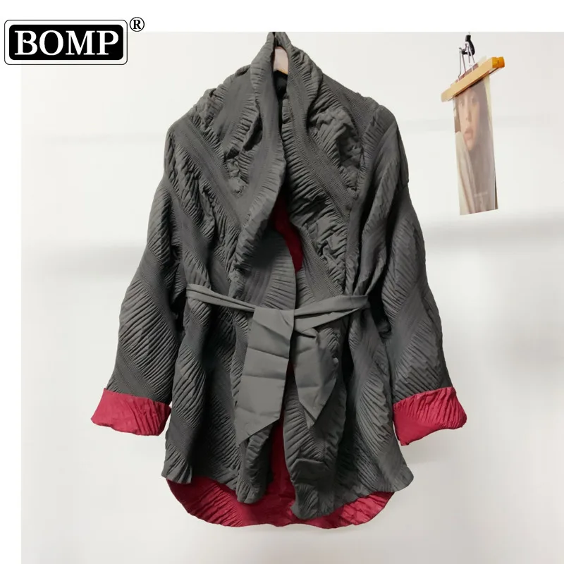 

[BOMP] Autumn Winter New Product Designer's niche style pleated cotton clip mid length casual loose thin clothing Fashion