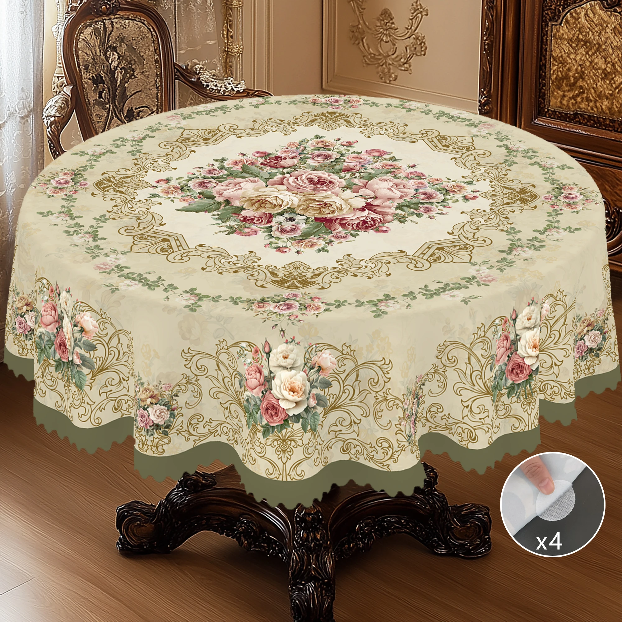 1 Piece of Spring Rose Floral Round and Rectangular Tablecloth, Available in Various Sizes, Vintage Pink Rose Pattern Printed Decorative Tablecloth, Vintage Luxurious Texture, Suitable for Home Kitchen, Outdoor Garden Use, Spring and Summer Home Decoration
