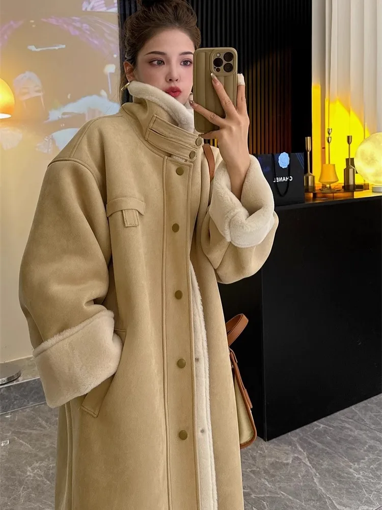 Lamb Wool Motorcycle Coat Women\'s Autumn And Winter New Environmentally Friendly Fur Integrated Imitation Fur Long Coat