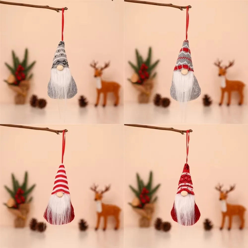 Santa Claus Christmas Gnome Pendant Faceless Plush Christmas Tree Hanging Doll Knitted Hanging Pendant Tomte Ornaments
