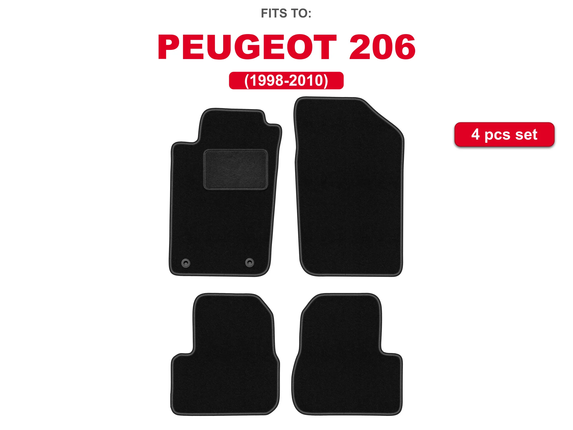 Auto velour matten voor: Peugeot 206 1998-2010 zwarte bijpassende automattenset