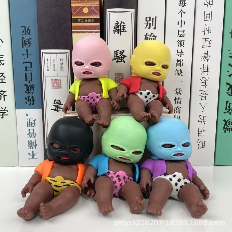 Poupée moelleuse anti-stress de la taille d'une paume, à peau foncée, en caoutchouc TPR souple, jouet en peluche à récupération lente