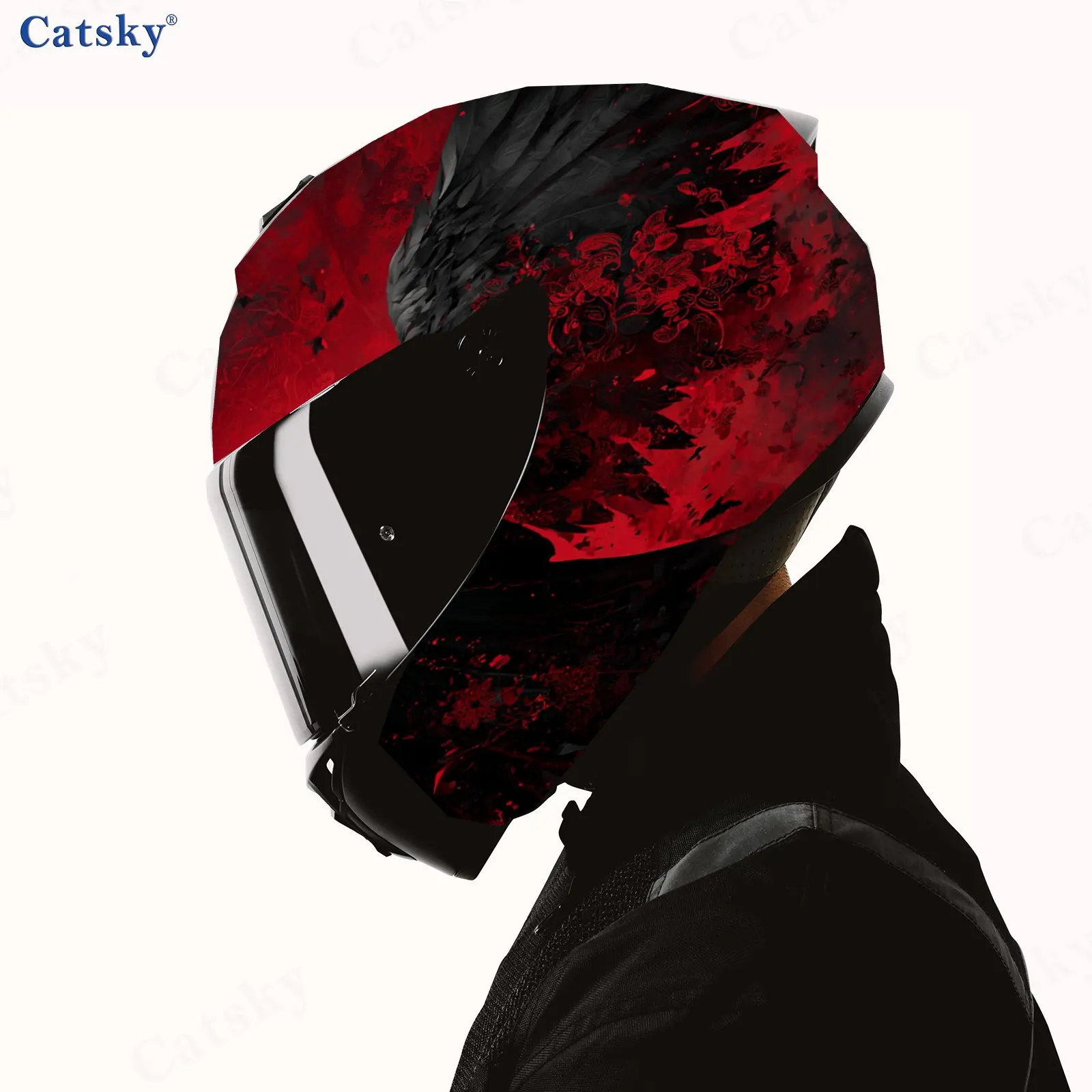 Red Blood Death Reaper Full Helmet Wrap Sticker - Motorcycle Racing Graphic Decal Vinyl Wrap Helmet Decor, Durable PVC Material, 4