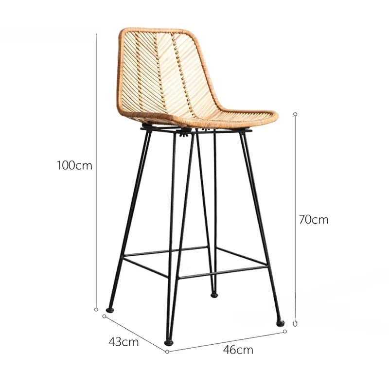 Japanese Rattan  Chairs Kitchen Furniture High Bar Stool Wrought Iron  Chair Home Retro Leisure Creative HotelChair